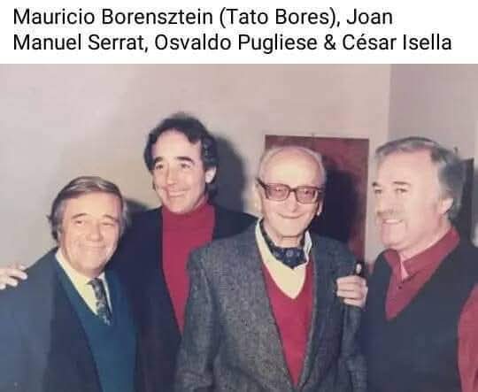 Osvaldo Pugliese — Osvaldo Pugliese junto a Tato Bores, Joan Manuel Serrat y César Isella.