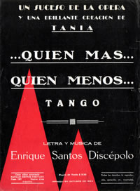 Partitura del tango 'Quien más... quien menos...', letra y música de Enrique Santos Discépolo