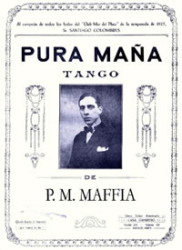 Partitura del tango 'Pura Maná' de Pedro Maffia, con su retrato en la portada