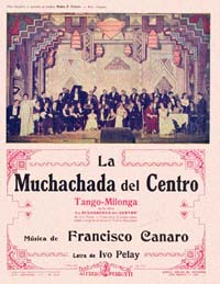 Tapa de la partitura 'La Muchachada del Centro', tango-milonga de Francisco Canaro con letra de Ivo Pelay
