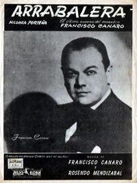 Partitura del tango 'Arrabalera' con retrato de Francisco Canaro