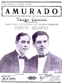 Partitura del tango 'Amurado' con retrato de los intérpretes