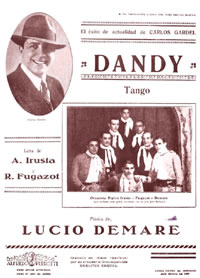 Partitura del tango 'Dandy' con retrato de Lucio Demare
