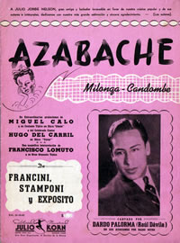 Tapa de la partitura del tango 'Azabache' con retrato de Héctor Stamponi