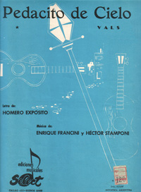 Tapa de la partitura del tango 'Pedacito de Cielo', música de Héctor Stamponi