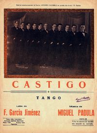 Tapa de la partitura del tango 'Castigo', con música de E. García Jiménez y letra de Miguel Padula