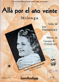Tapa de partitura de 'Allá por el año veinte', milonga con música de Germán R. Teisseire