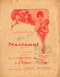Tapa de la partitura del tango 'Nacional' de A. Ferrazzano y J. Pollero