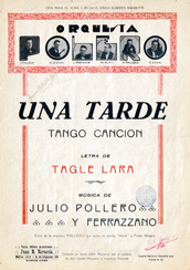 Tapa de la partitura del tango 'Una Tarde' de Julio Pollero y Agesilao Ferrazzano, con retratos de los compositores